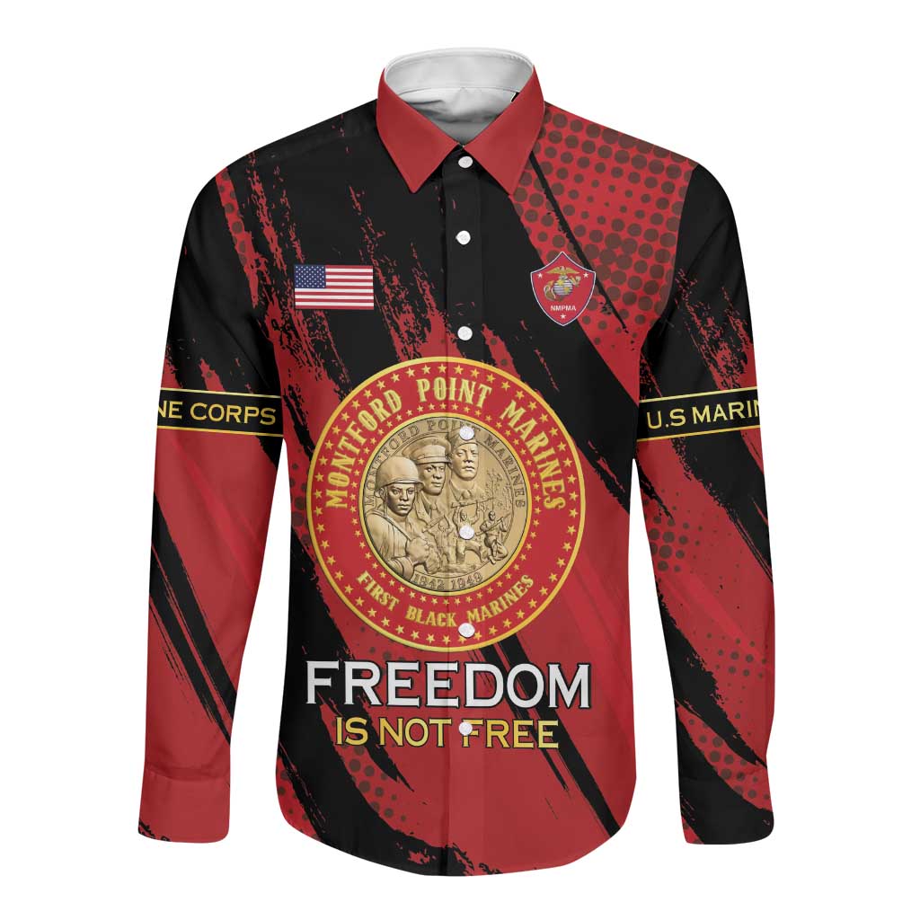 Personalized Honoring the First Black Marines Long Sleeve Button Shirt Montford Point Heroes - Red - African Pride