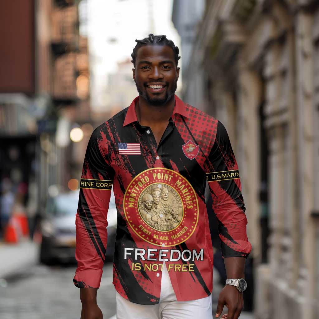 Personalized Honoring the First Black Marines Long Sleeve Button Shirt Montford Point Heroes - Red - African Pride