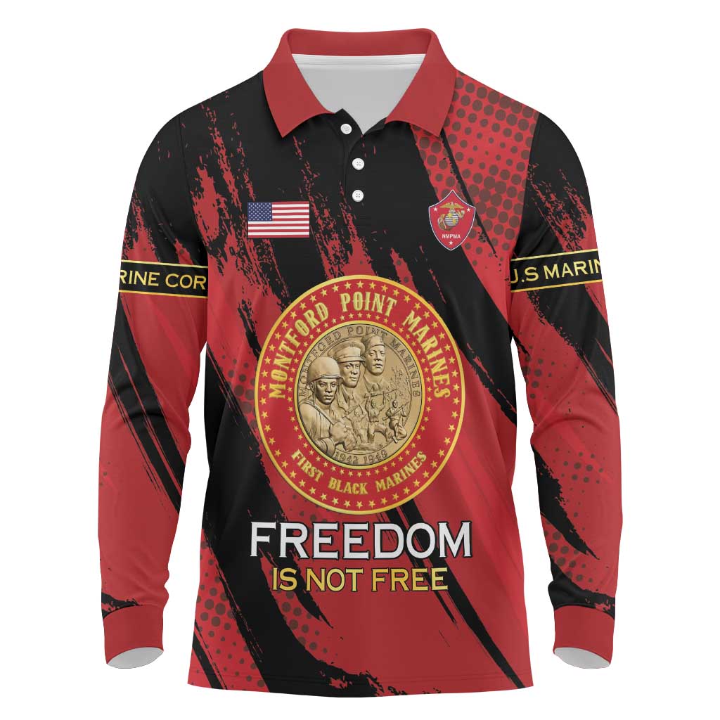 Personalized Honoring the First Black Marines Long Sleeve Polo Shirt Montford Point Heroes - Red - African Pride