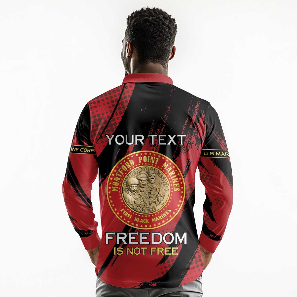 Personalized Honoring the First Black Marines Long Sleeve Polo Shirt Montford Point Heroes - Red - African Pride