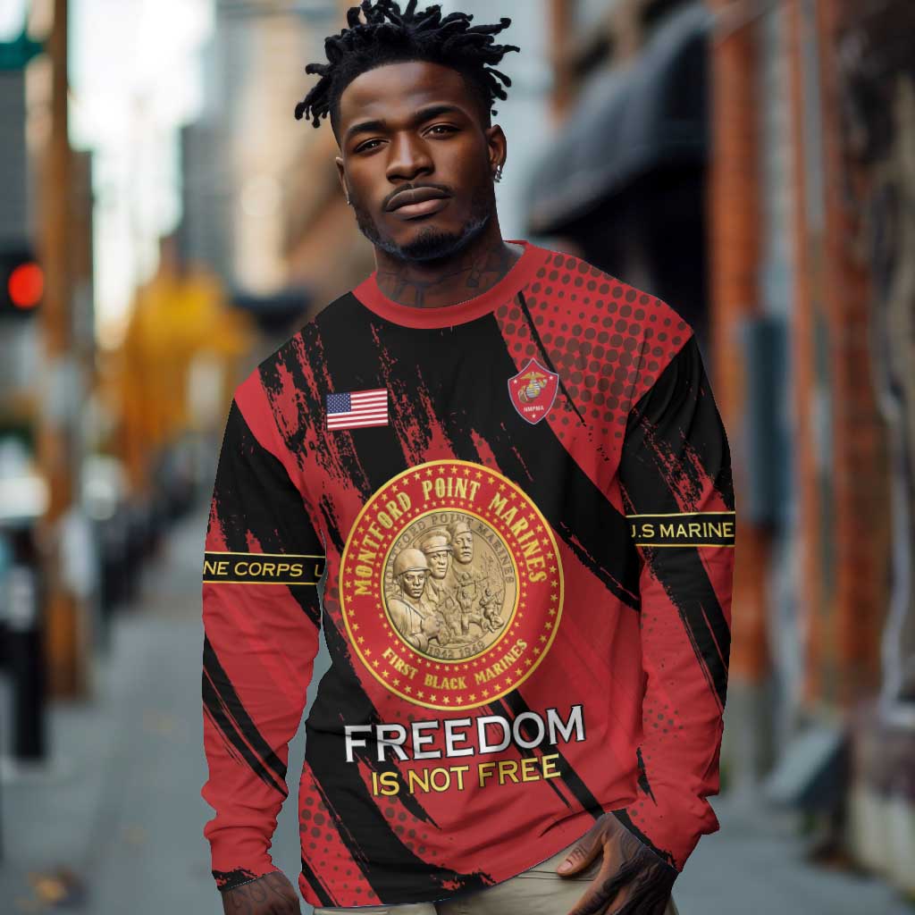 Personalized Honoring the First Black Marines Long Sleeve Shirt Montford Point Heroes - Red - African Pride