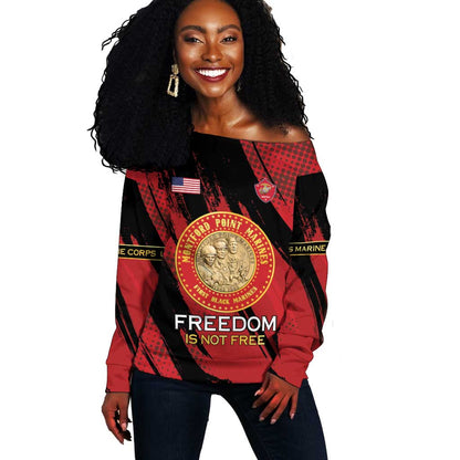 Personalized Honoring the First Black Marines Off Shoulder Sweater Montford Point Heroes - Red - African Pride