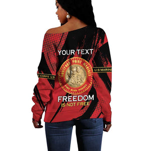 Personalized Honoring the First Black Marines Off Shoulder Sweater Montford Point Heroes - Red - African Pride