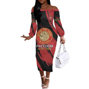 Personalized Honoring the First Black Marines Off The Shoulder Long Sleeve Dress Montford Point Heroes - Red - African Pride