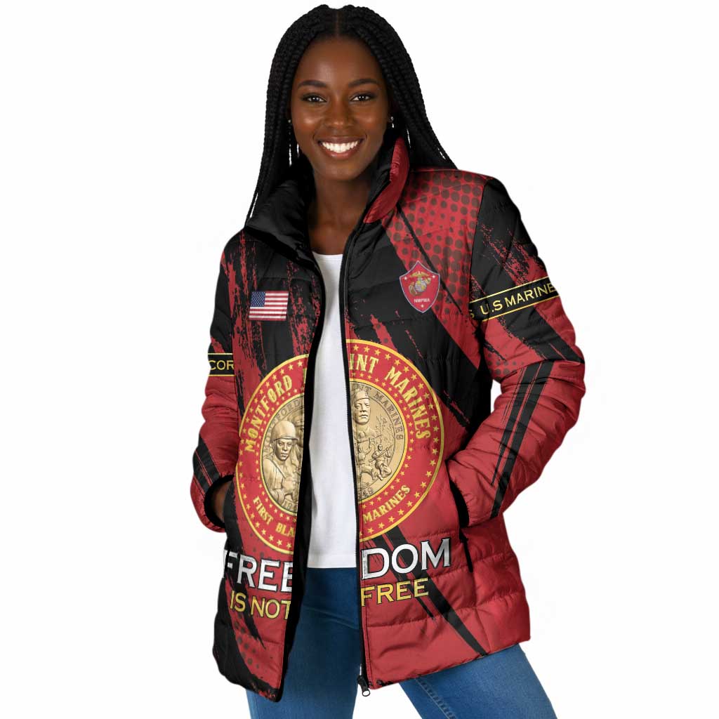Personalized Proud to Honor Montford Point Marines Padded Jacket Freedom Is Not Free - Red