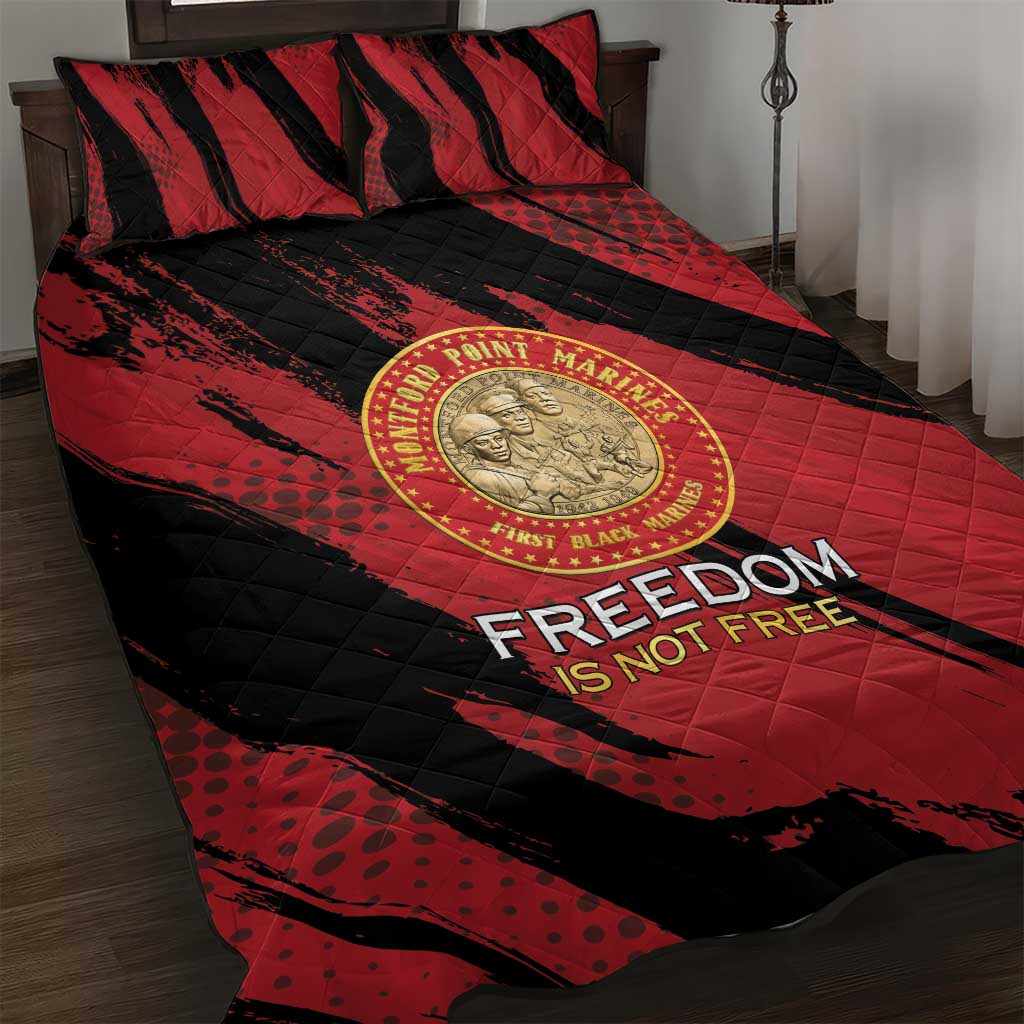 Honoring the First Black Marines Quilt Bed Set Montford Point Heroes - Red - African Pride