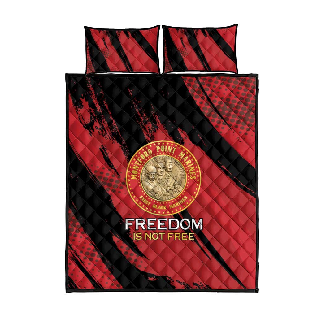 Honoring the First Black Marines Quilt Bed Set Montford Point Heroes - Red - African Pride