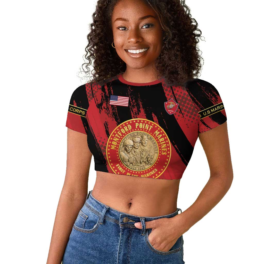 Personalized Honoring the First Black Marines Raglan Cropped T shirt Montford Point Heroes - Red - African Pride
