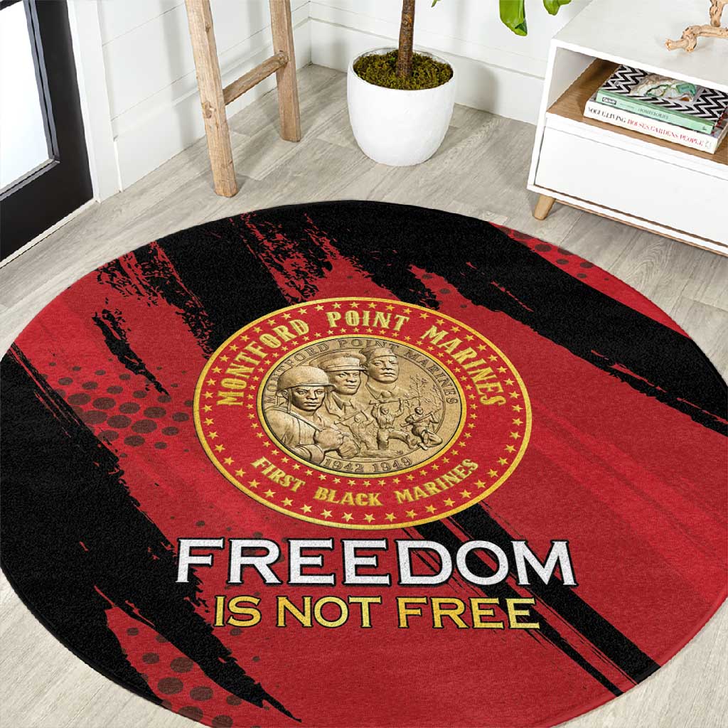 Honoring the First Black Marines Round Carpet Montford Point Heroes - Red - African Pride