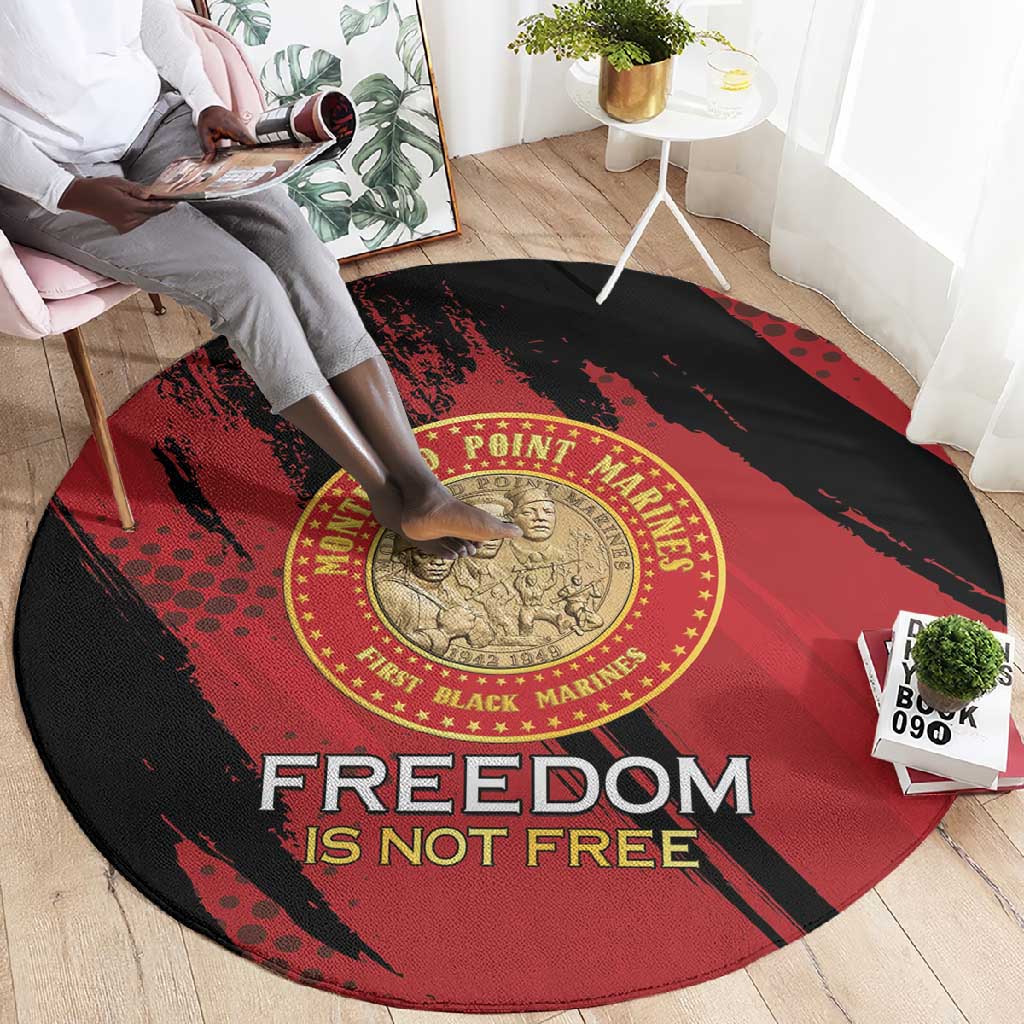 Honoring the First Black Marines Round Carpet Montford Point Heroes - Red - African Pride