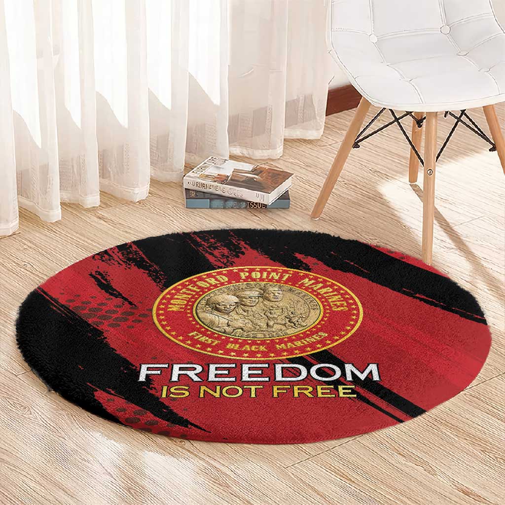 Honoring the First Black Marines Round Carpet Montford Point Heroes - Red - African Pride
