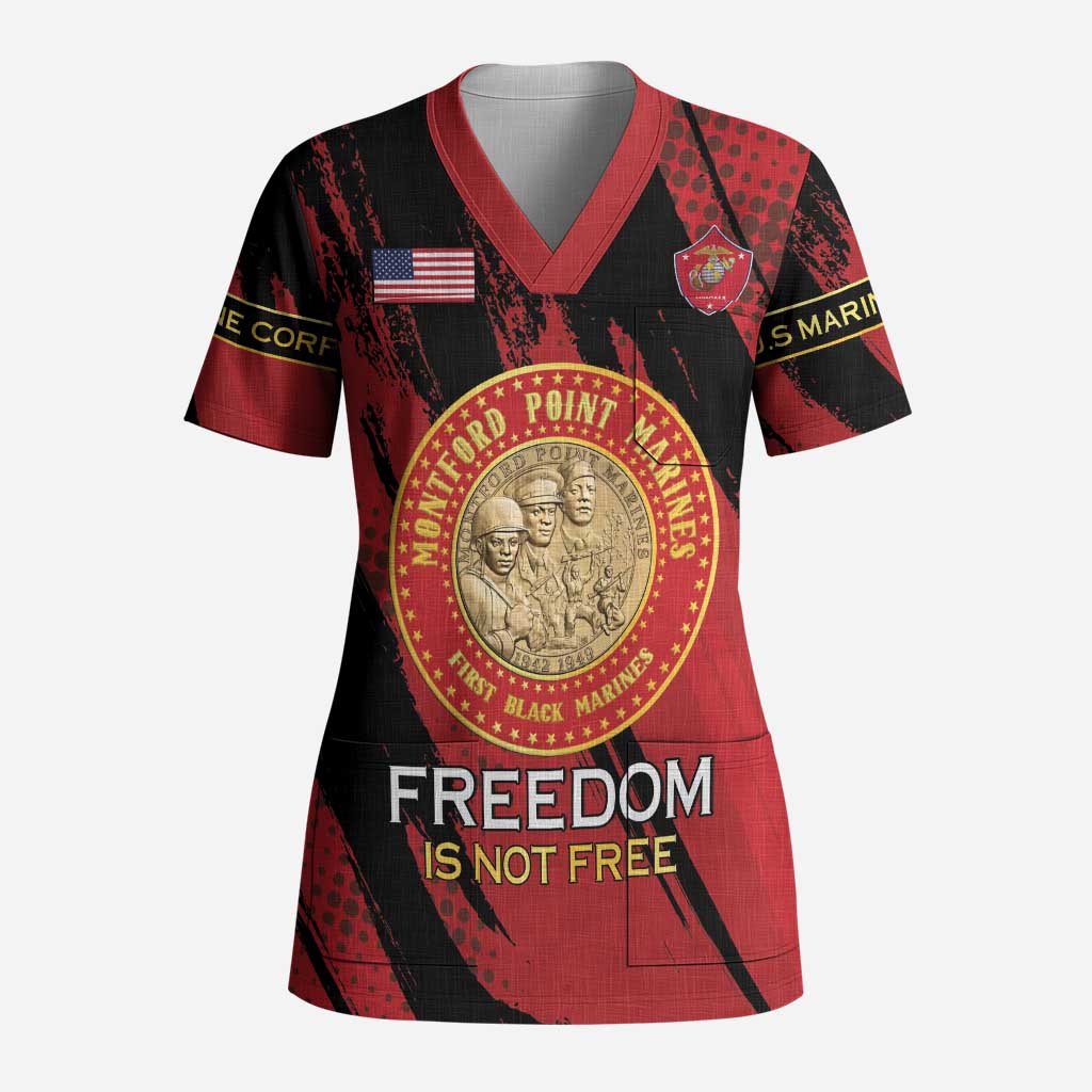 Personalized Honoring the First Black Marines Scrub Top Montford Point Heroes - Red - African Pride