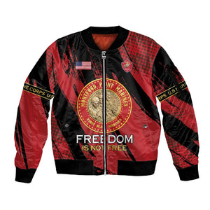 Personalized Honoring the First Black Marines Sleeve Zip Bomber Jacket Montford Point Heroes - Red - African Pride