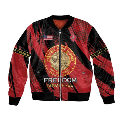 Personalized Honoring the First Black Marines Sleeve Zip Bomber Jacket Montford Point Heroes - Red - African Pride
