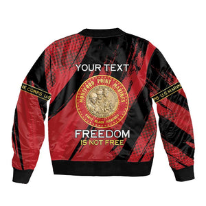 Personalized Honoring the First Black Marines Sleeve Zip Bomber Jacket Montford Point Heroes - Red - African Pride