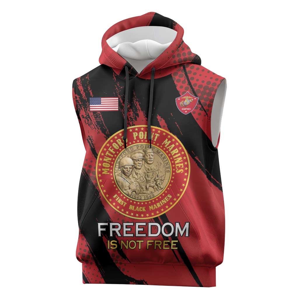 Personalized Honoring the First Black Marines Sleeveless Hoodie Montford Point Heroes - Red - African Pride