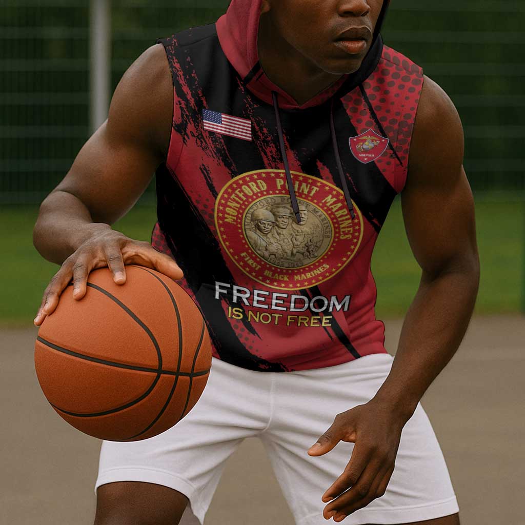 Personalized Honoring the First Black Marines Sleeveless Hoodie Montford Point Heroes - Red - African Pride