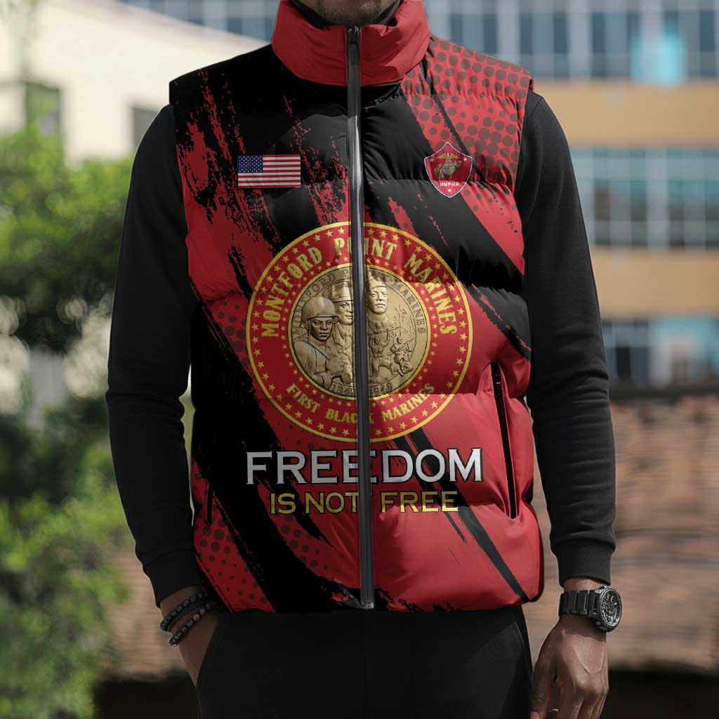 Personalized Proud to Honor Montford Point Marines Sleeveless Puffer Jacket Freedom Is Not Free - Red