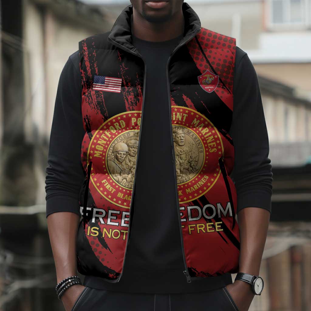 Personalized Proud to Honor Montford Point Marines Sleeveless Puffer Jacket Freedom Is Not Free - Red