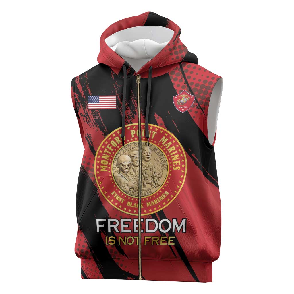 Personalized Honoring the First Black Marines Sleeveless Zip Hoodie Montford Point Heroes - Red - African Pride