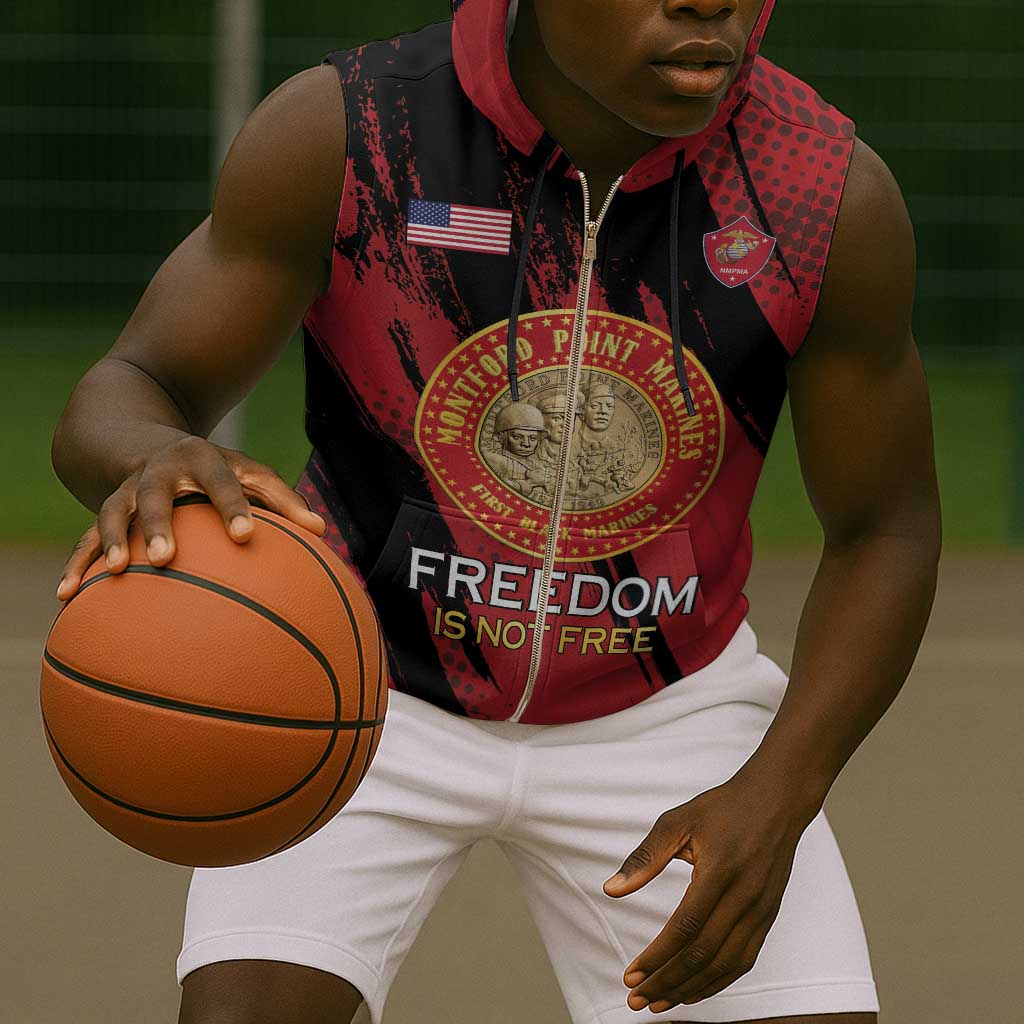 Personalized Honoring the First Black Marines Sleeveless Zip Hoodie Montford Point Heroes - Red - African Pride