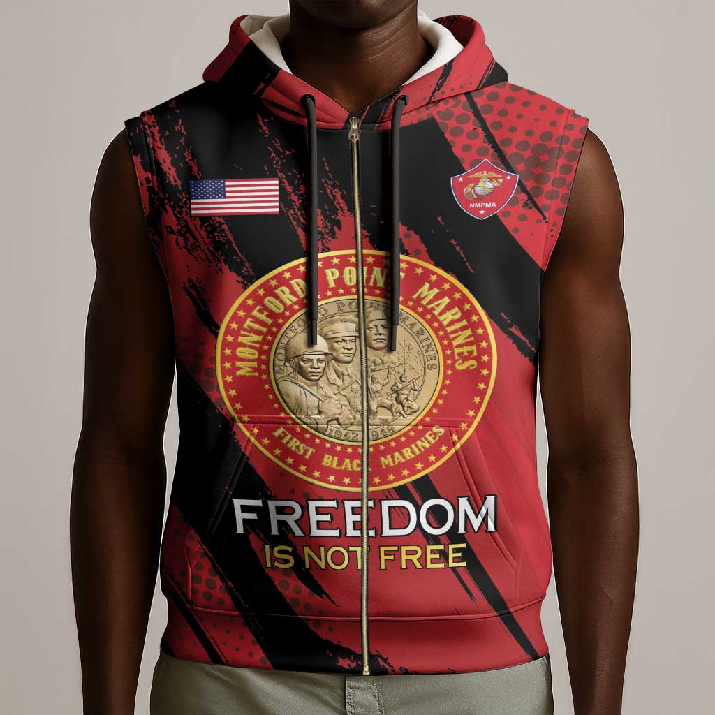 Personalized Honoring the First Black Marines Sleeveless Zip Hoodie Montford Point Heroes - Red - African Pride