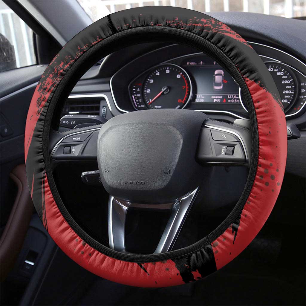 Honoring the First Black Marines Steering Wheel Cover Montford Point Heroes - Red - African Pride
