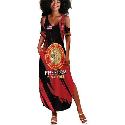 Personalized Honoring the First Black Marines Summer Maxi Dress Montford Point Heroes - Red - African Pride