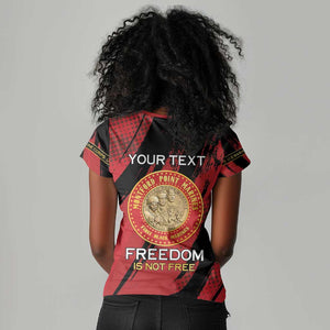Personalized Honoring the First Black Marines Women V-Neck T-Shirt Montford Point Heroes - Red - African Pride