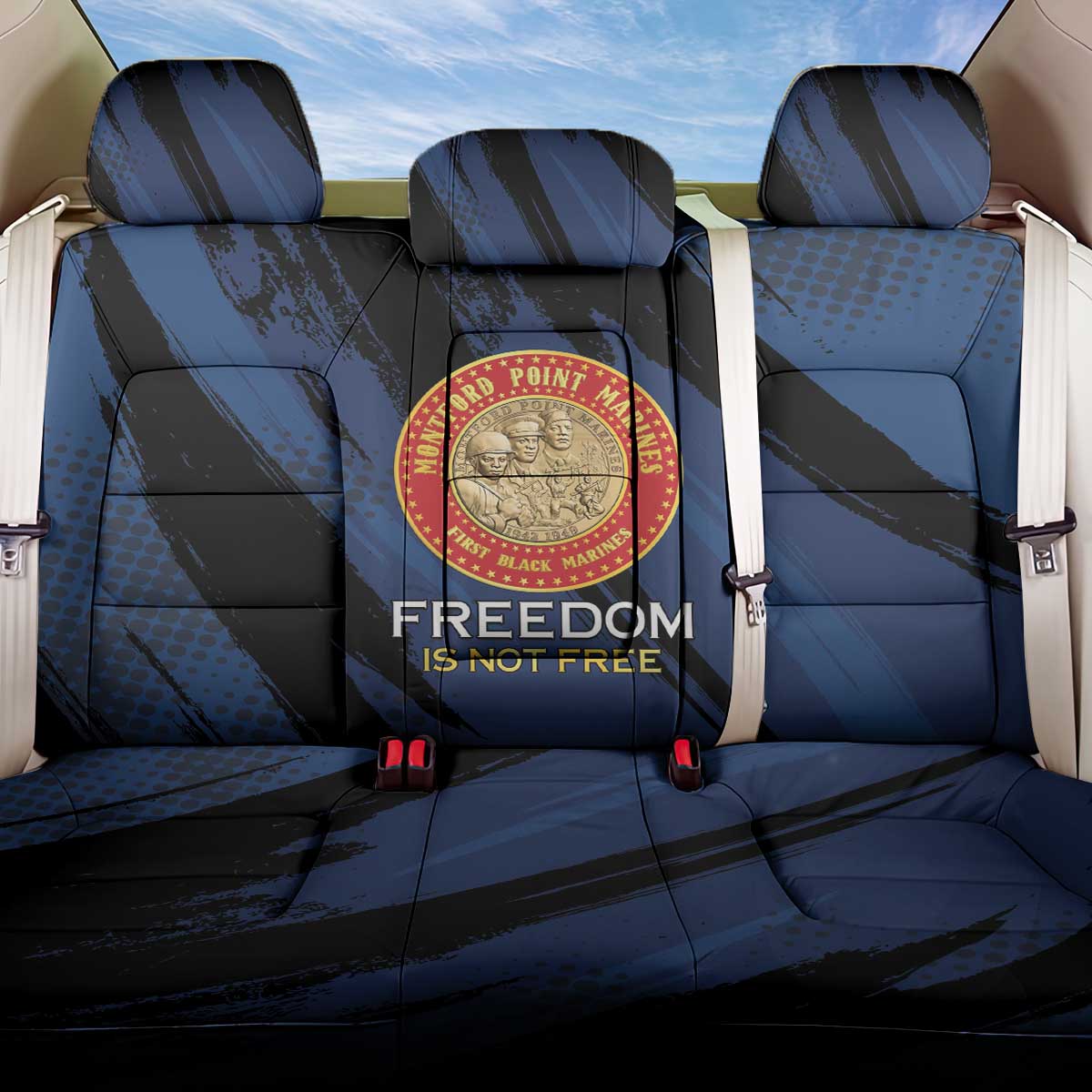 Honoring the First Black Marines Back Car Seat Cover Montford Point Heroes - Blue - African Pride