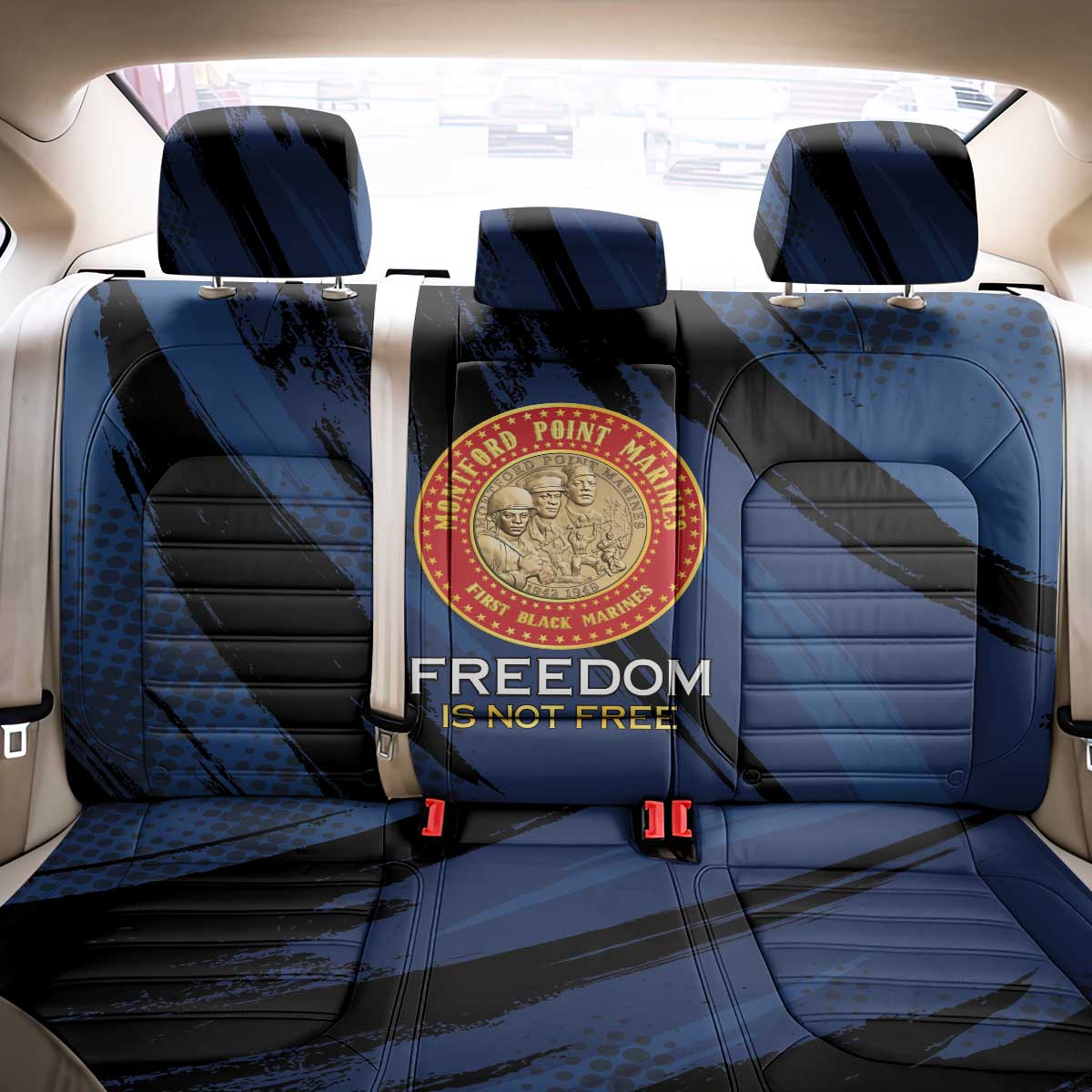 Honoring the First Black Marines Back Car Seat Cover Montford Point Heroes - Blue - African Pride