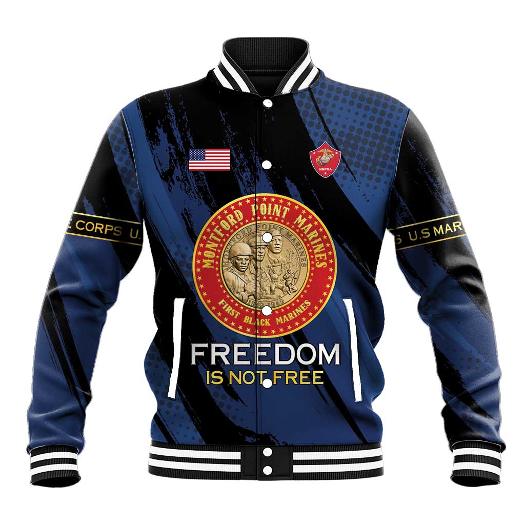 Personalized Honoring the First Black Marines Baseball Jacket Montford Point Heroes - Blue - African Pride
