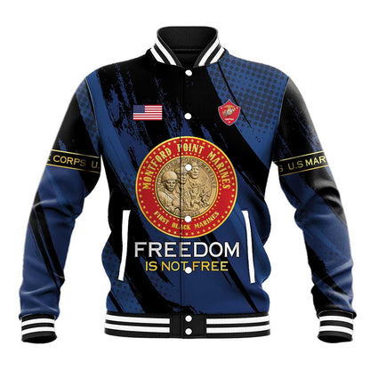 Personalized Honoring the First Black Marines Baseball Jacket Montford Point Heroes - Blue - African Pride