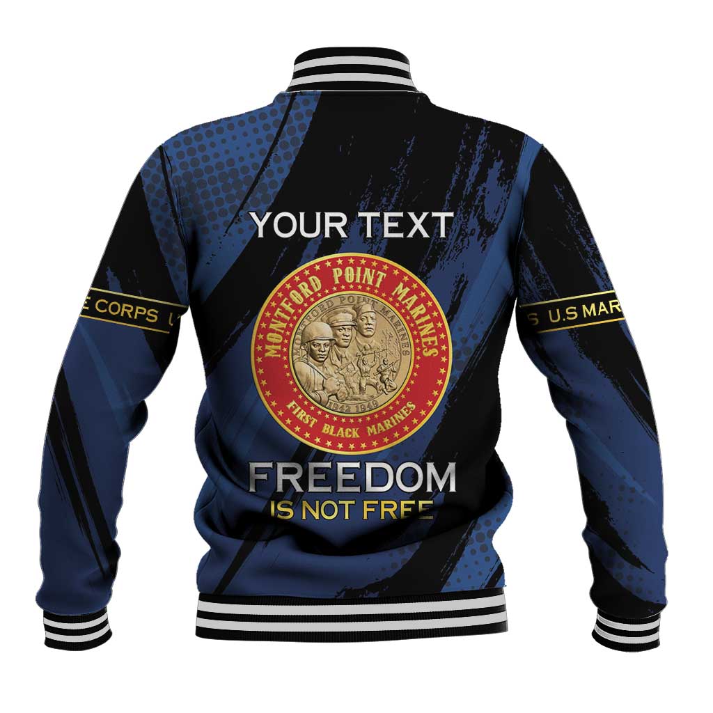 Personalized Honoring the First Black Marines Baseball Jacket Montford Point Heroes - Blue - African Pride