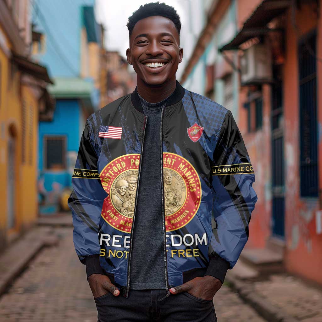Personalized Honoring the First Black Marines Bomber Jacket Montford Point Heroes - Blue - African Pride