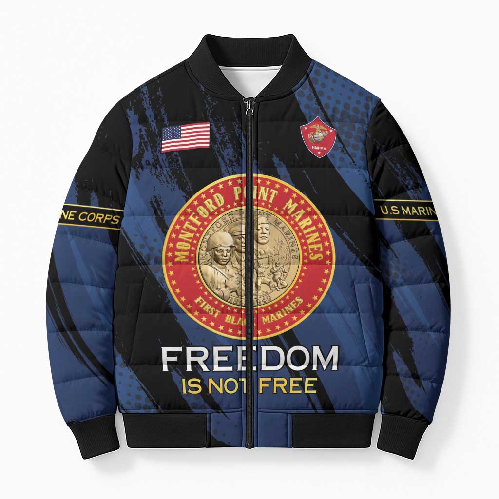 Personalized Proud to Honor Montford Point Marines Bomber Puffer Jacket Freedom Is Not Free - Blue