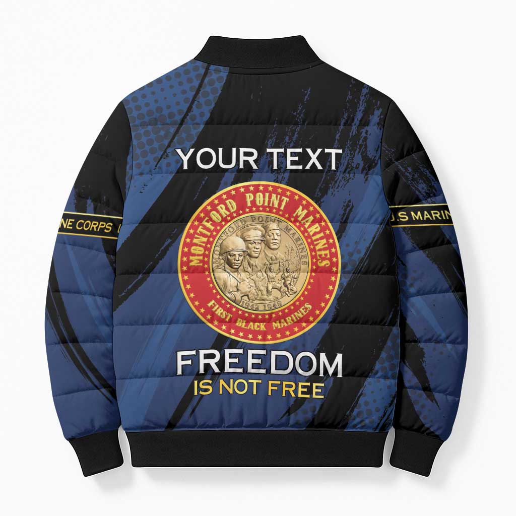 Personalized Proud to Honor Montford Point Marines Bomber Puffer Jacket Freedom Is Not Free - Blue