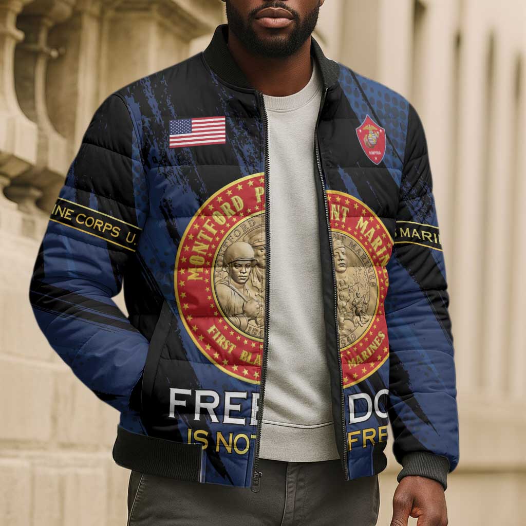 Personalized Proud to Honor Montford Point Marines Bomber Puffer Jacket Freedom Is Not Free - Blue