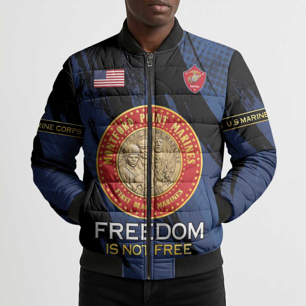Personalized Proud to Honor Montford Point Marines Bomber Puffer Jacket Freedom Is Not Free - Blue