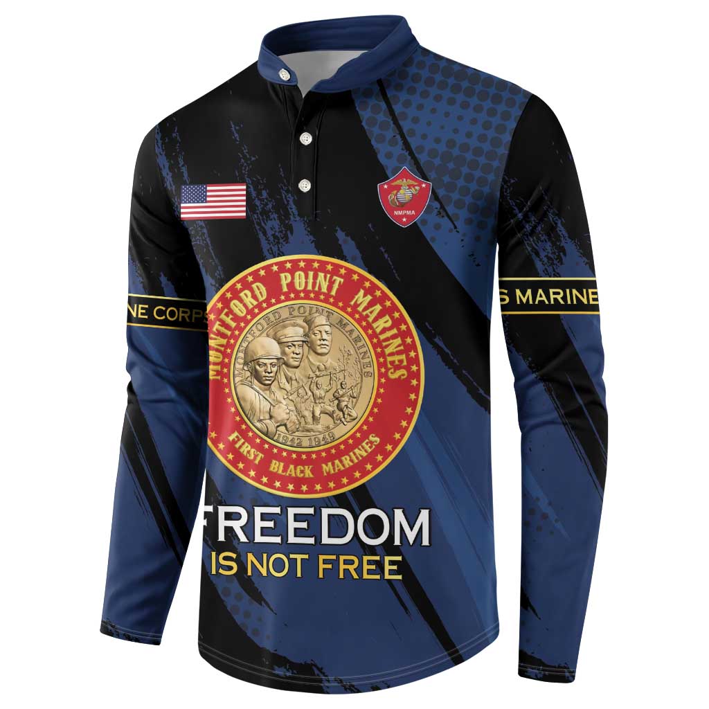 Personalized Proud to Honor Montford Point Marines Button Sweatshirt Freedom Is Not Free - Blue