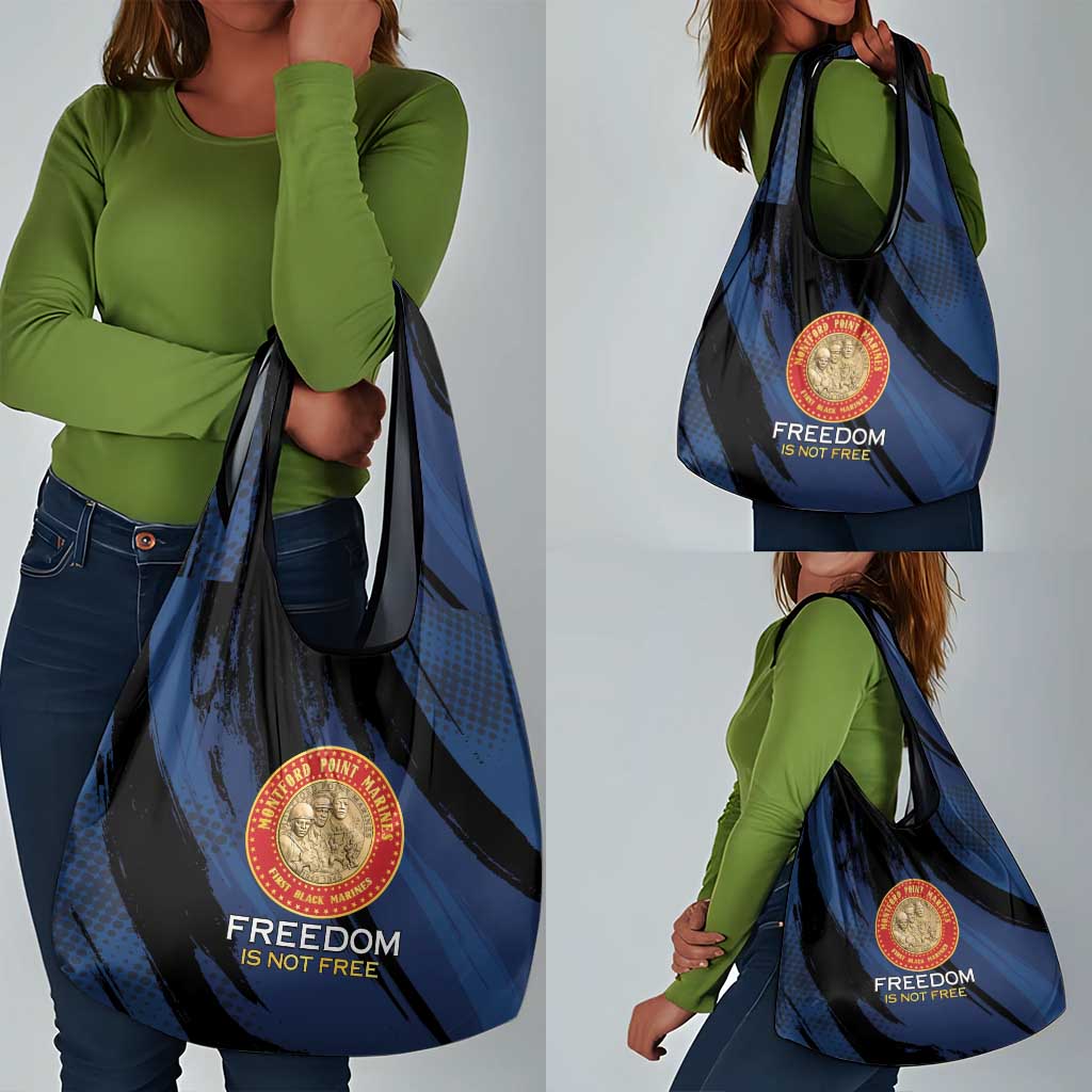 Honoring the First Black Marines Grocery Bag Montford Point Heroes - Blue - African Pride
