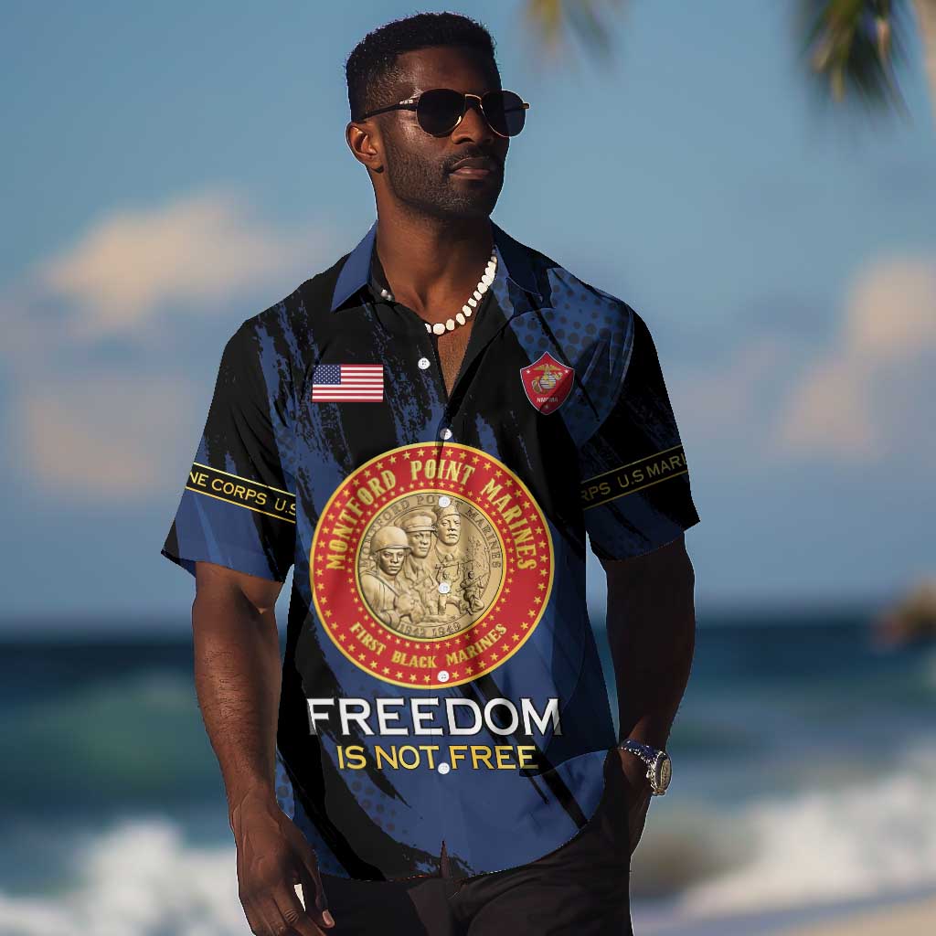 Personalized Honoring the First Black Marines Hawaiian Shirt Montford Point Heroes - Blue - African Pride