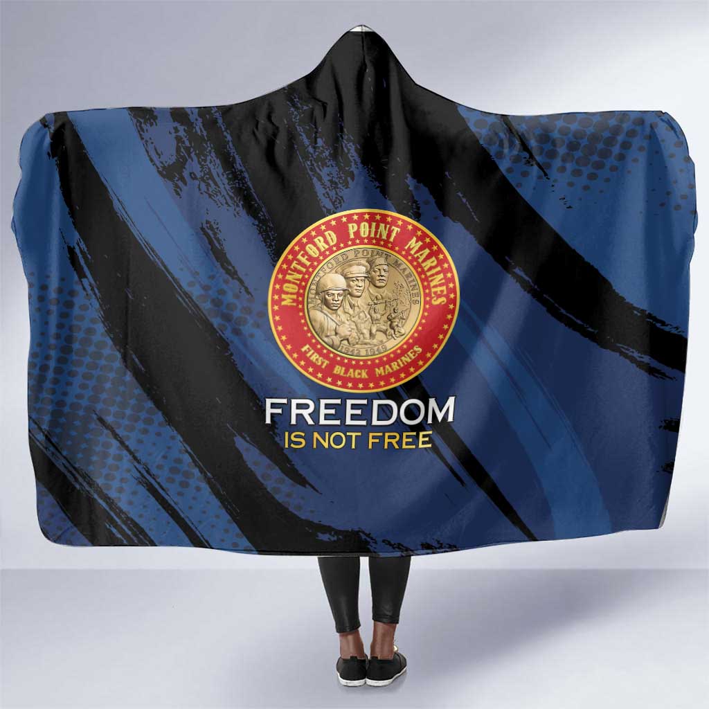 Honoring the First Black Marines Hooded Blanket Montford Point Heroes - Blue - African Pride