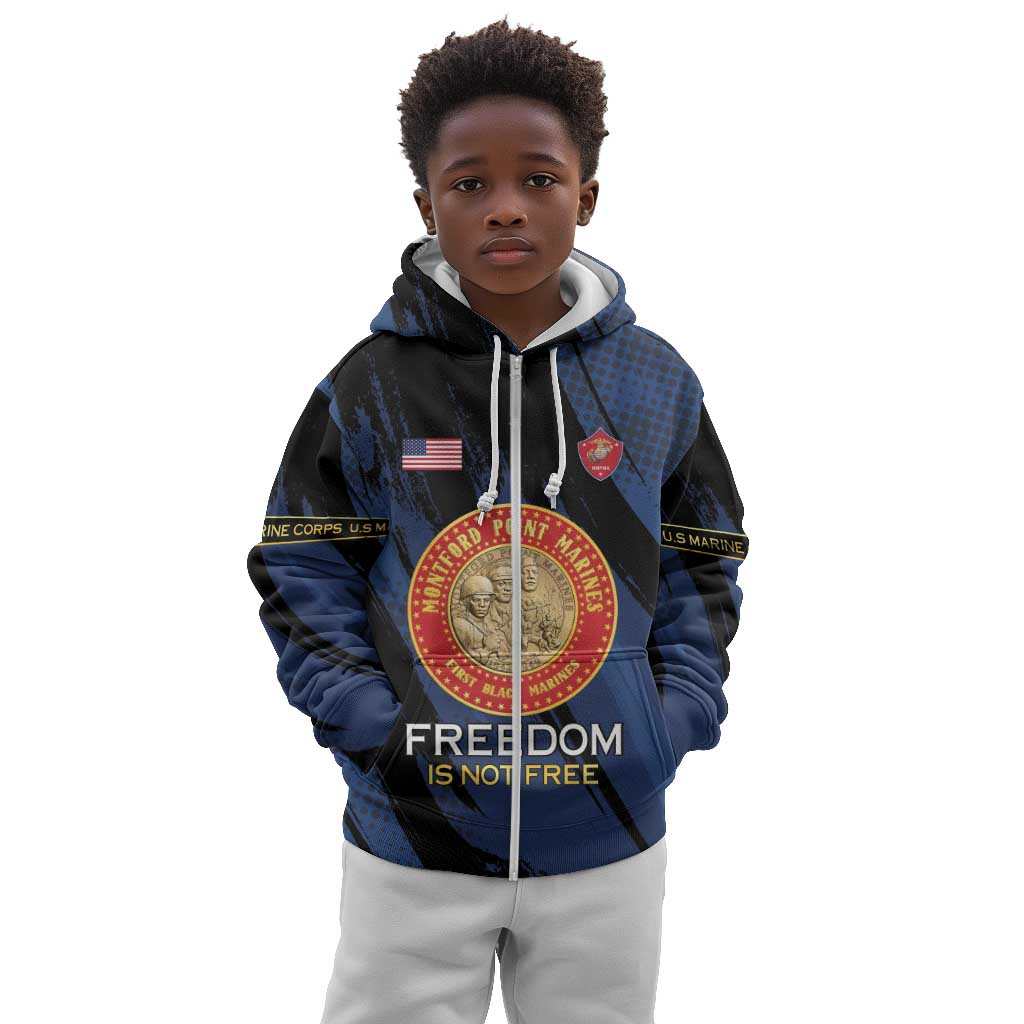 Personalized Honoring the First Black Marines Kid Hoodie Montford Point Heroes - Blue - African Pride