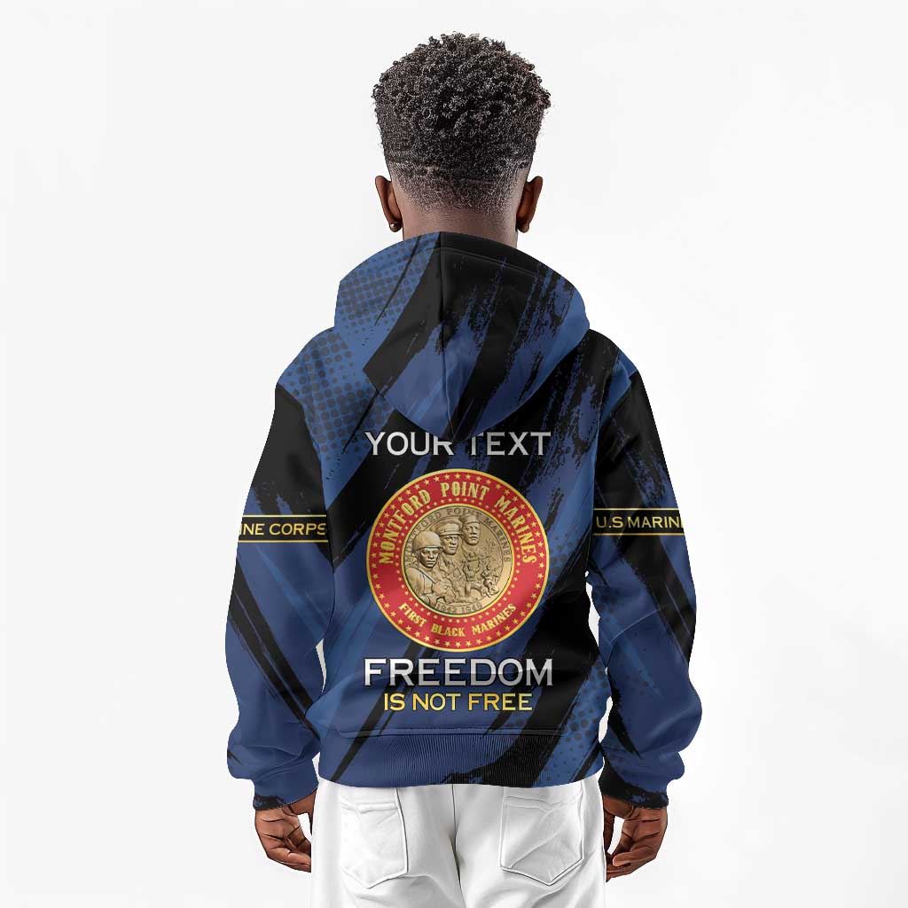 Personalized Honoring the First Black Marines Kid Hoodie Montford Point Heroes - Blue - African Pride