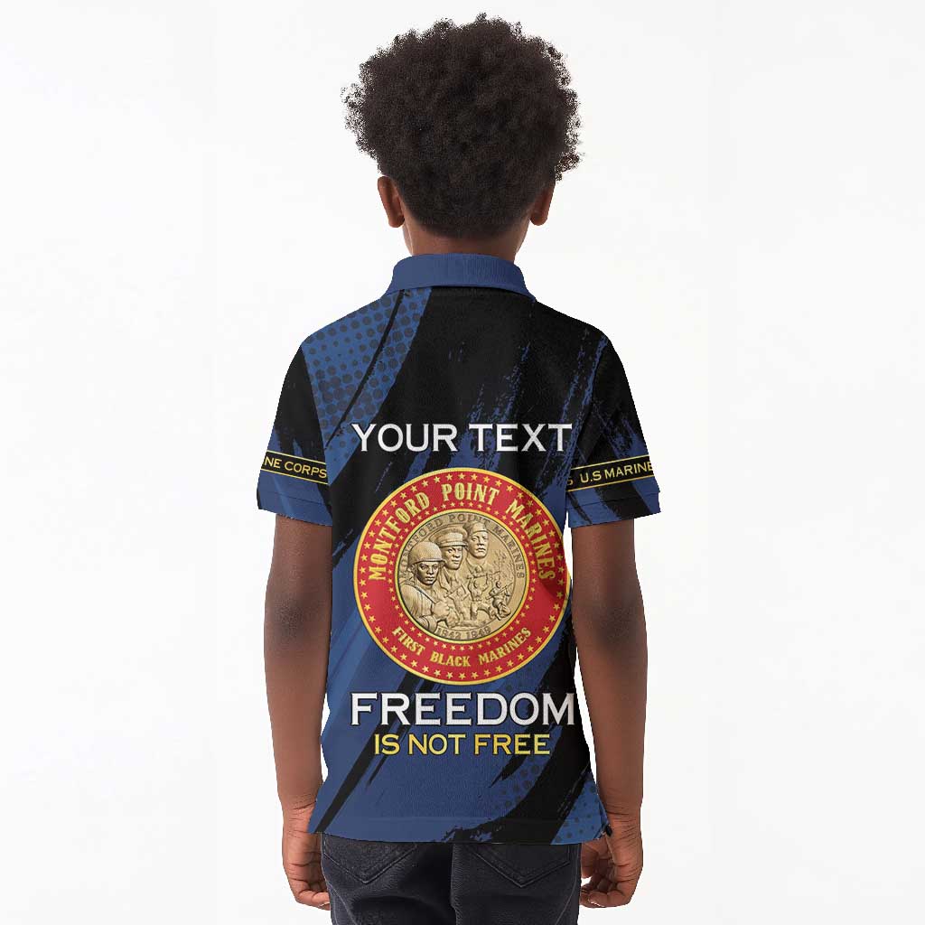 Personalized Honoring the First Black Marines Kid Polo Shirt Montford Point Heroes - Blue - African Pride