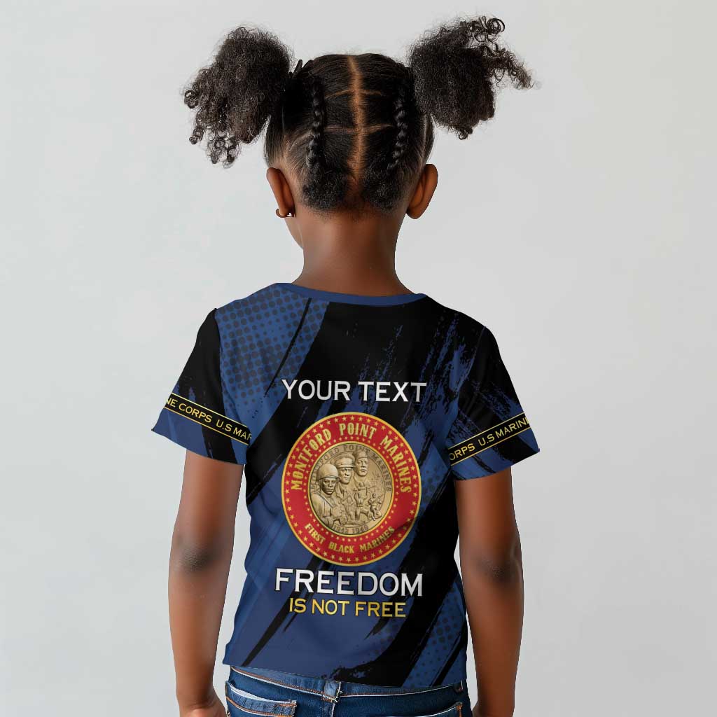 Personalized Honoring the First Black Marines Kid T shirt Montford Point Heroes - Blue - African Pride
