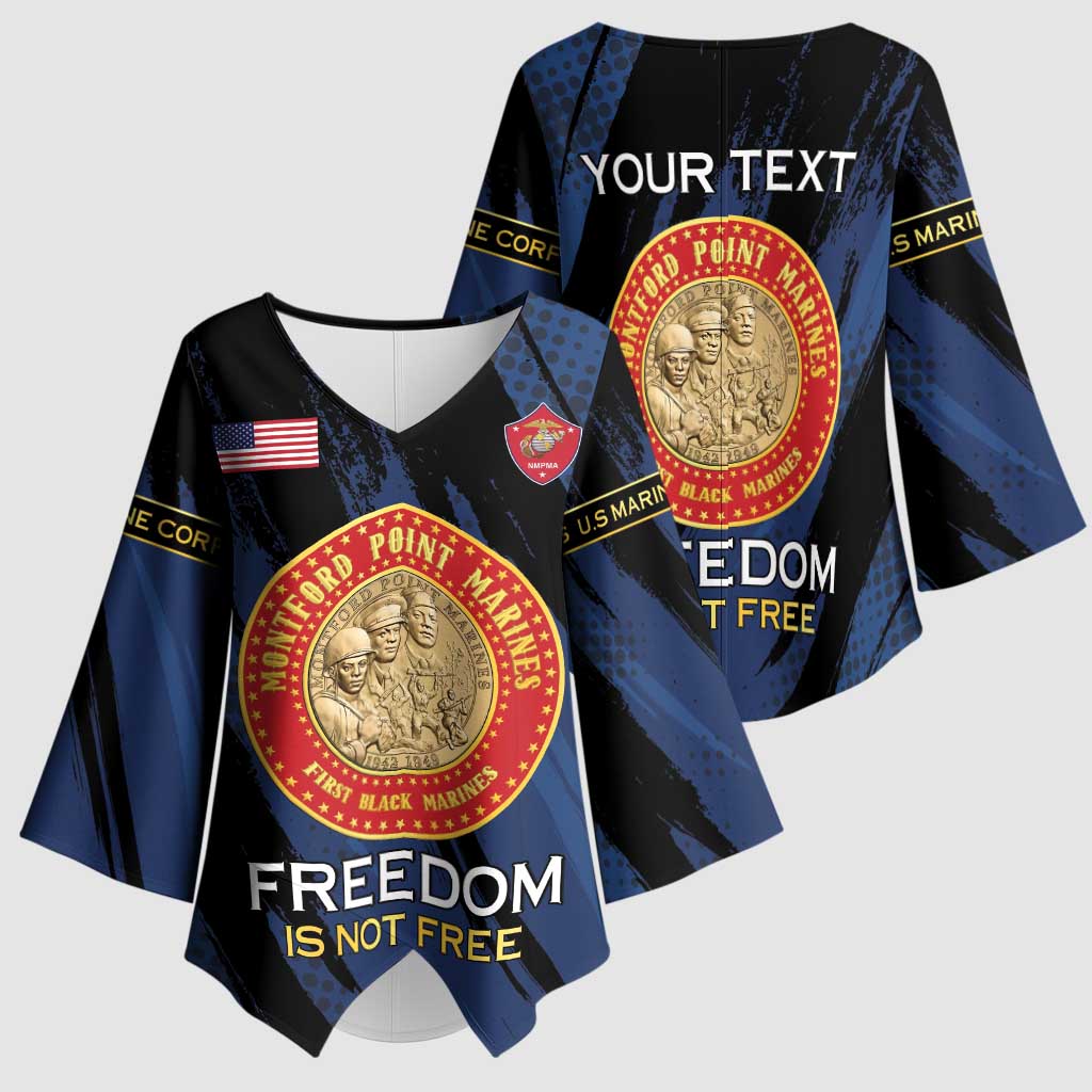Personalized Proud to Honor Montford Point Marines Kimono Sleeve Blouse Freedom Is Not Free - Blue