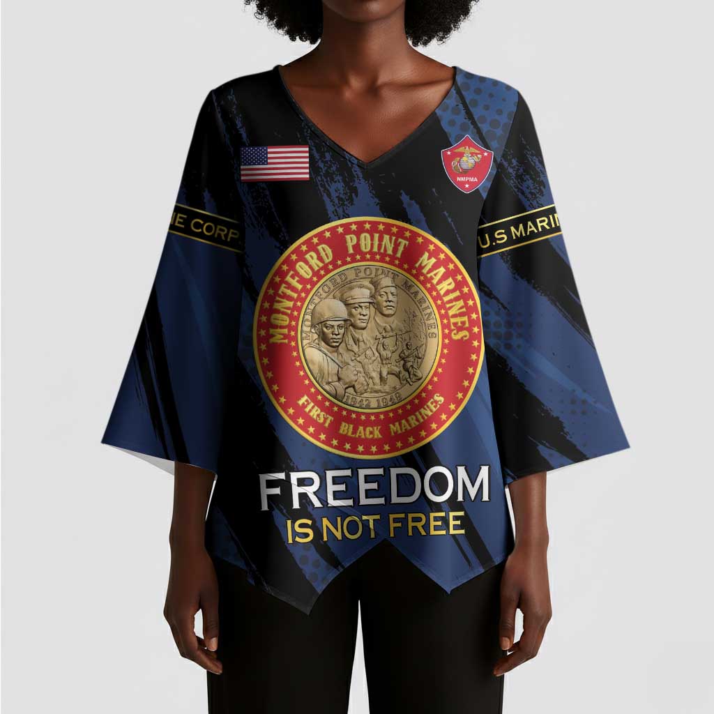 Personalized Proud to Honor Montford Point Marines Kimono Sleeve Blouse Freedom Is Not Free - Blue
