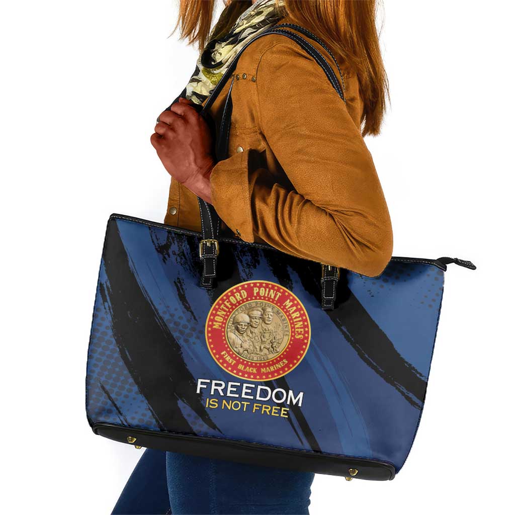 Honoring the First Black Marines Leather Tote Bag Montford Point Heroes - Blue - African Pride